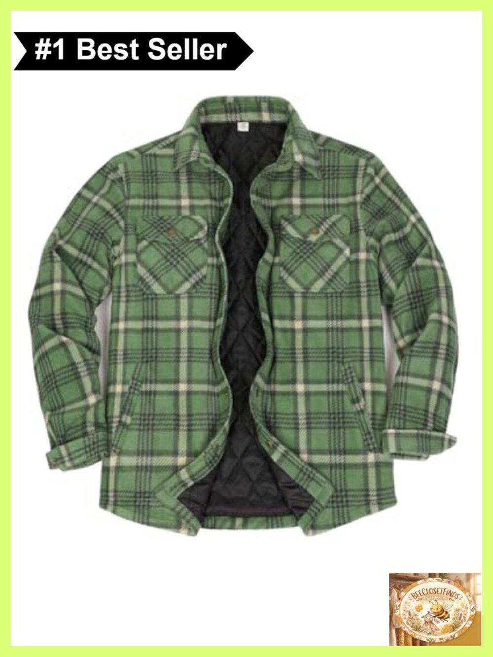Quilted Fleece Lined Plaid Shacket Snap Button Overshirt Workwear